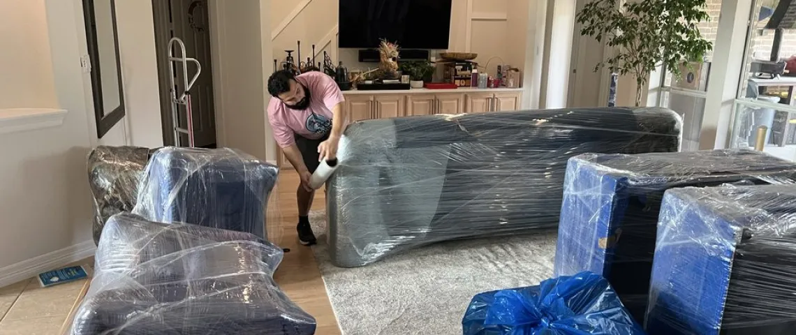 piggyback premium moving crew member in a living room